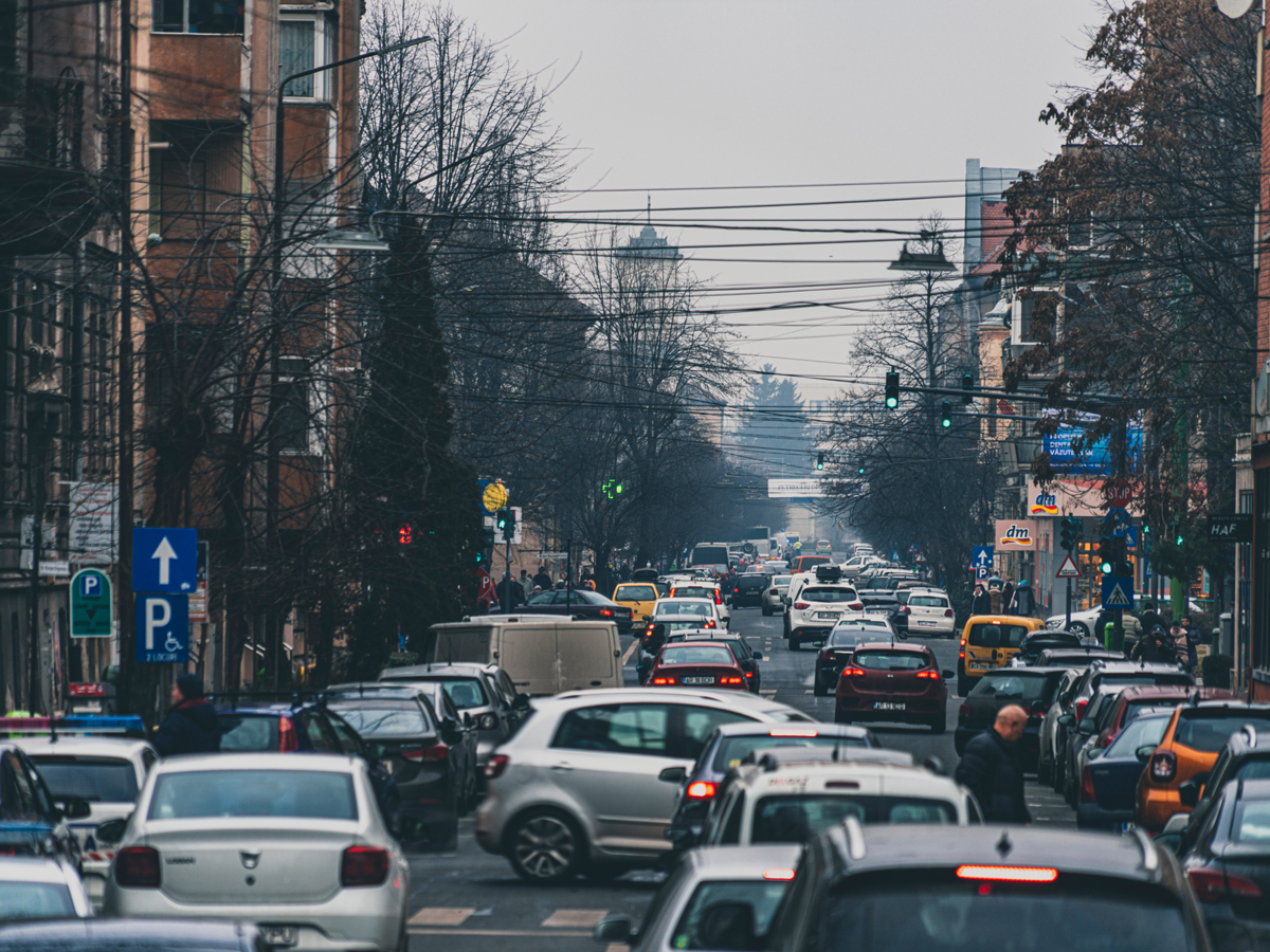 Traffic jam with people on commute to work