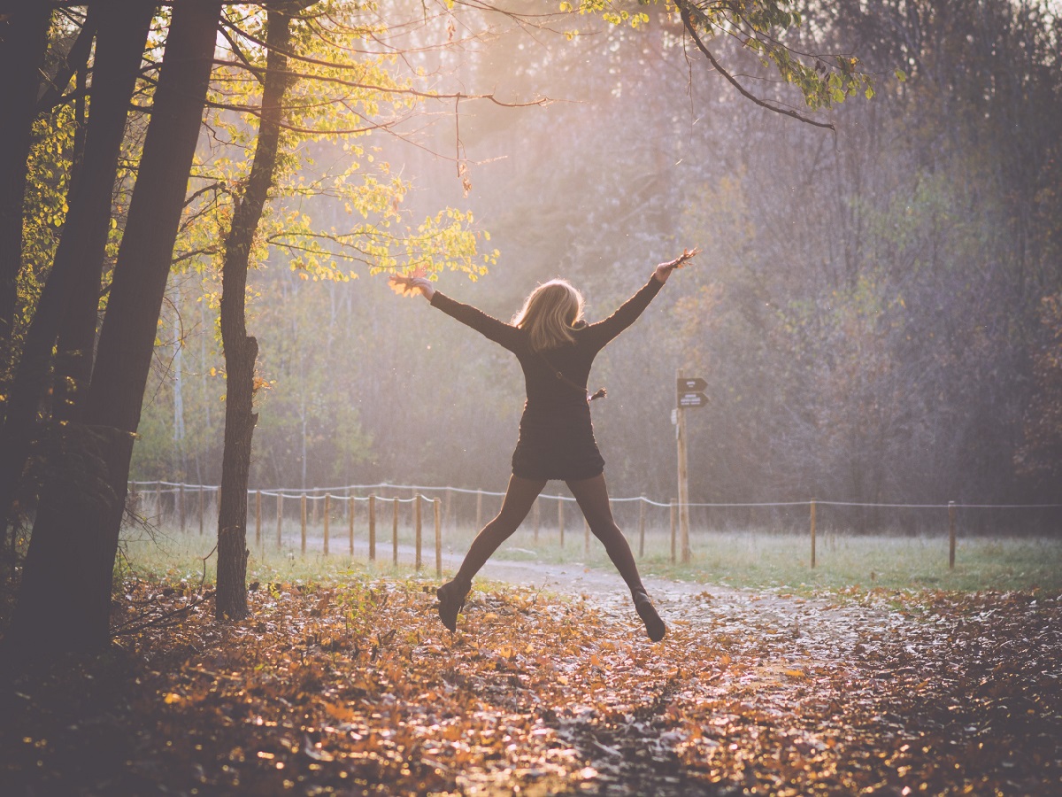 Healthy lady jumping up