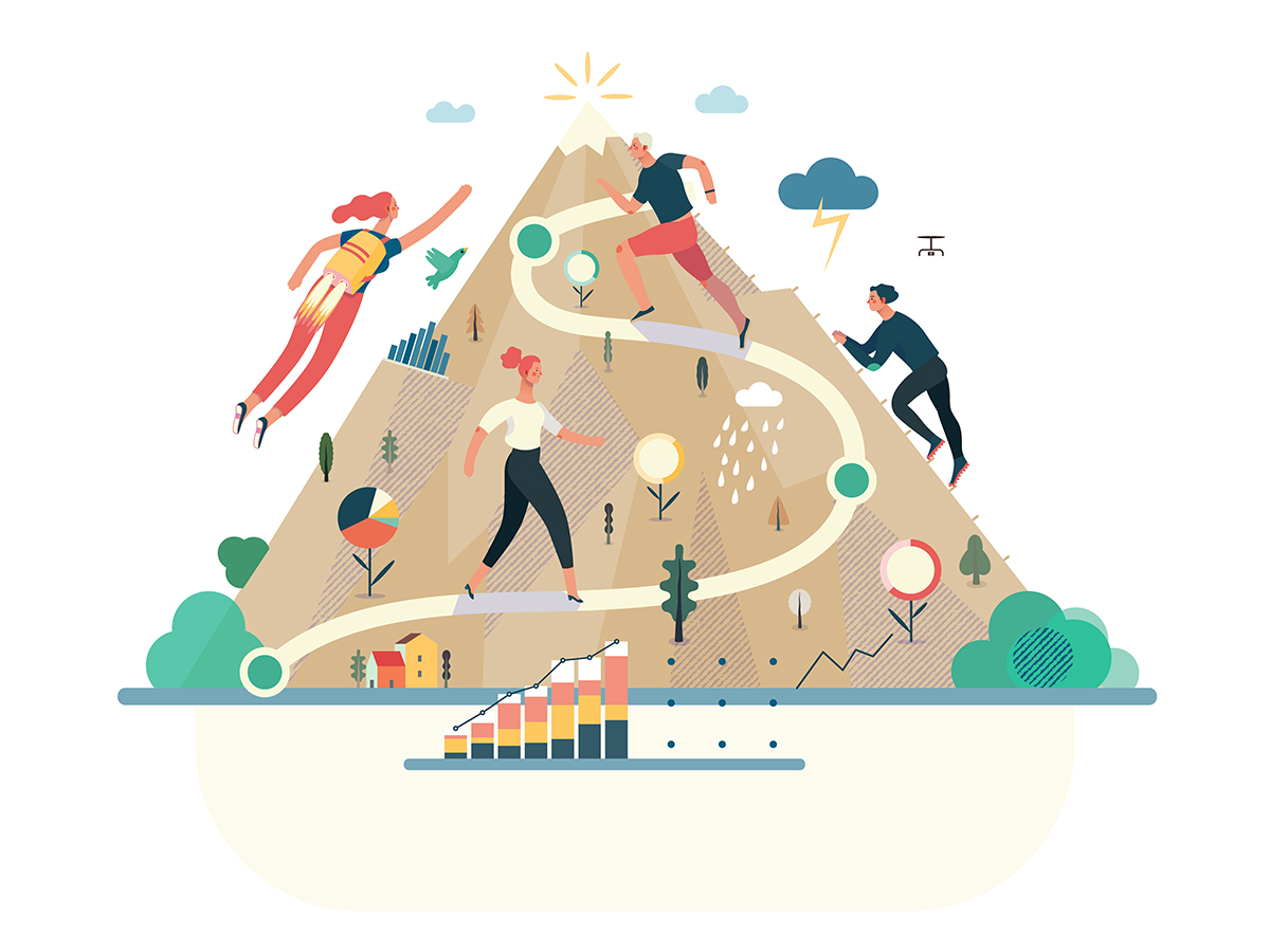 Different ways up mountain - illustration